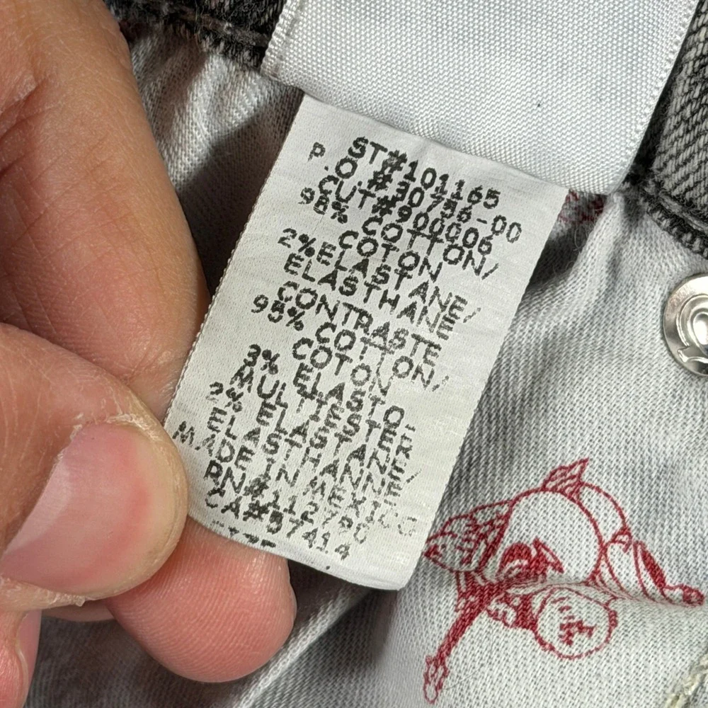 True Religion Men's Slim Fit Moto Run Stitch Jeans Size 34x35 Light Gray Wash‎